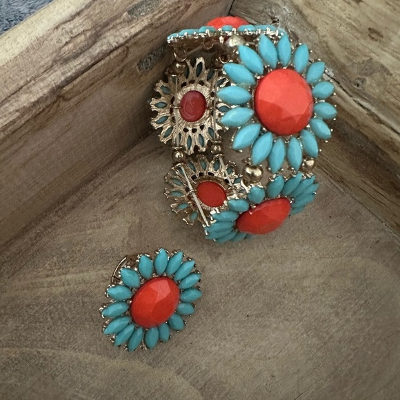 BNIB TURQUOISE AND ORANGE BRACELET/ RING SET USED ONCE FOR SPECIAL EVENT - Picture 1 of 8